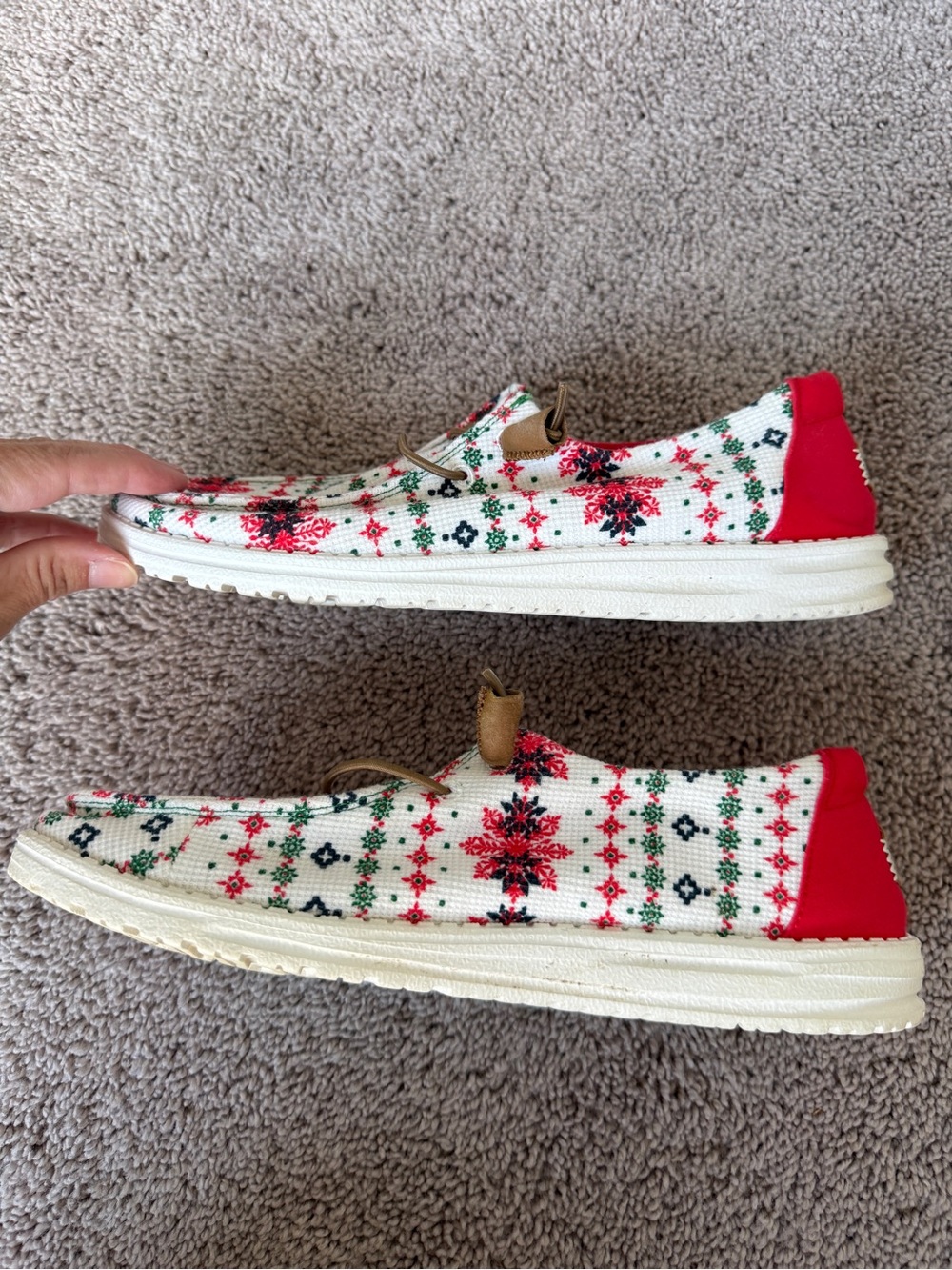 Hey Dude Women’s Red, White and Green Patterned Slip-On Sneakers - Picture 11 of 13